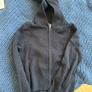 Brandy Melville Black Ribbed Zip-Up Hoodie